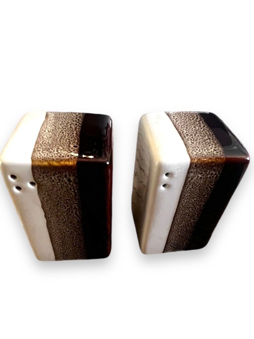 Pier One Retired Tri- Color Ceramic Salt And Pepper Shakers Vintage Rustic MCM